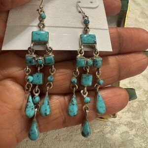 Turquoise and Silver Chandelier Earrings
